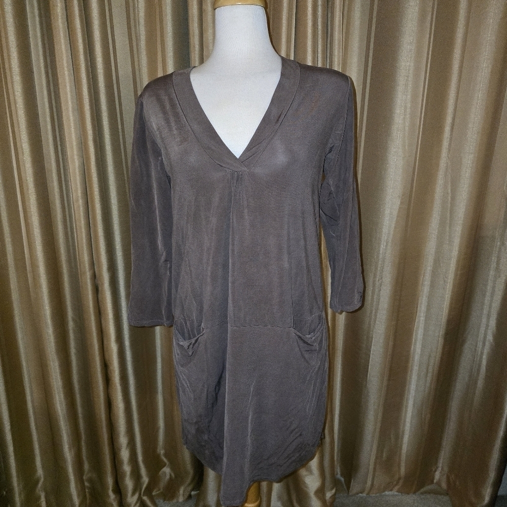 Dolan Left Coast Collection Taupe V-Neck Long Sleeve Dress Size Medium